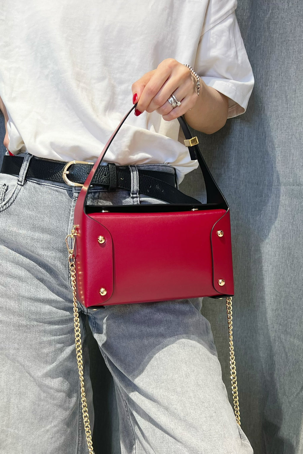 ZZ133 Red Small Smooth Leather Handbag