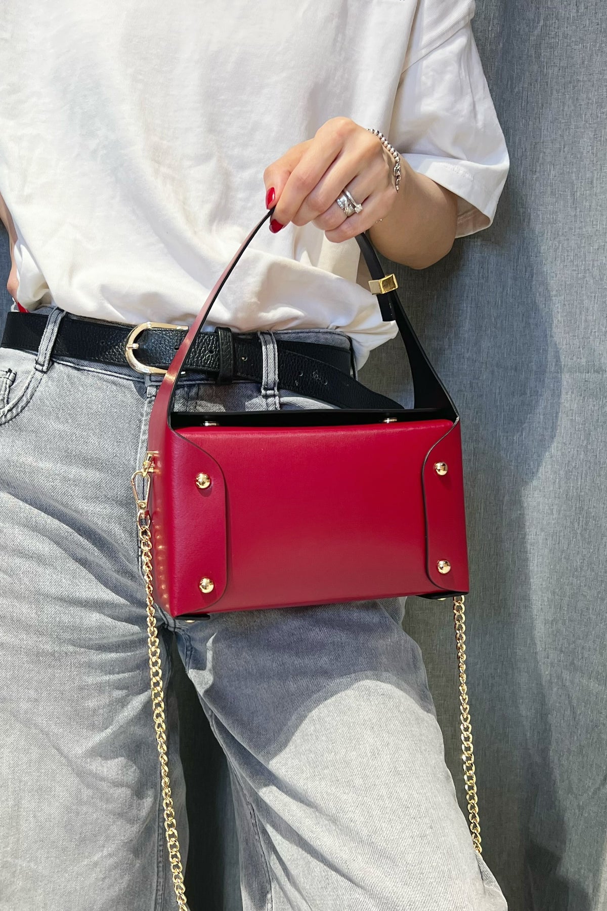 ZZ133 Red Small Smooth Leather Handbag