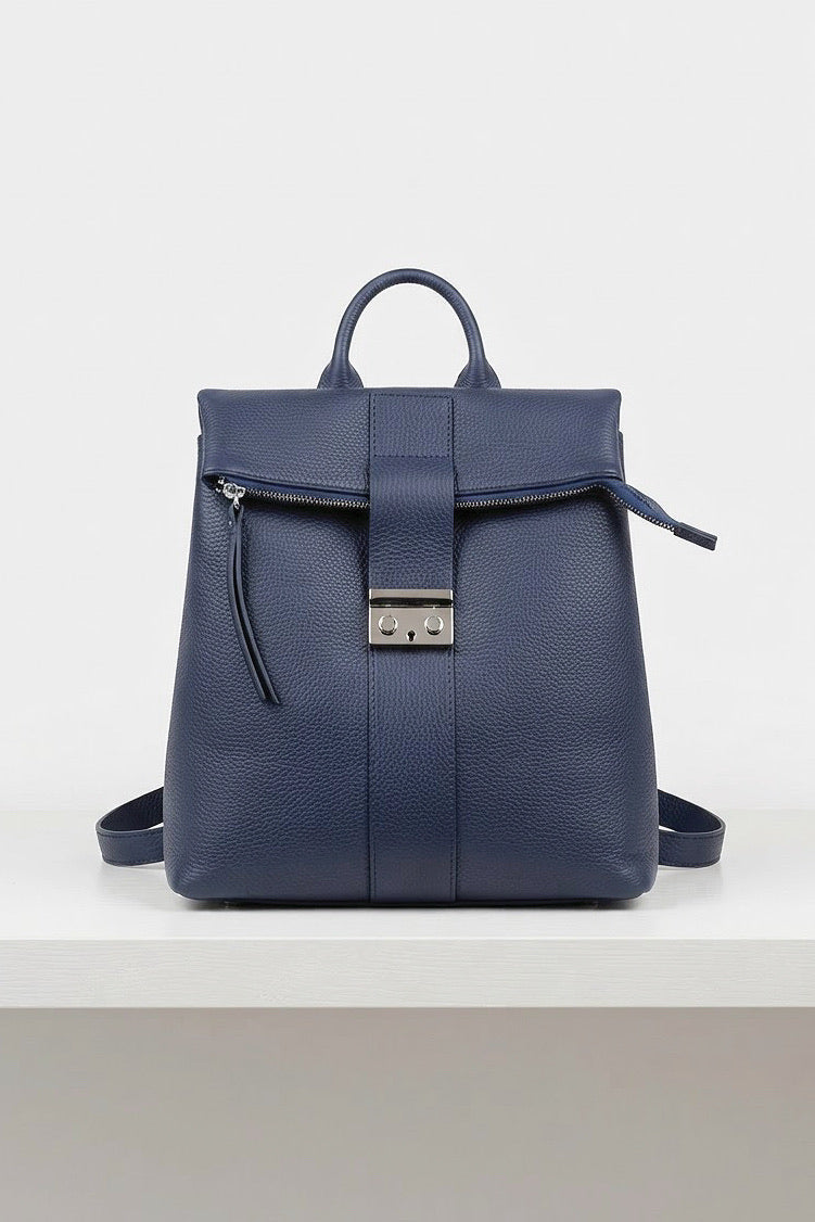 ZZ085 Navy Leather Backpack