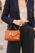 ZZ021 Rust Croco Chain Crossbody Bag