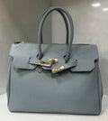 SFB Leather Blue Handbag Structured  and Lock Closure