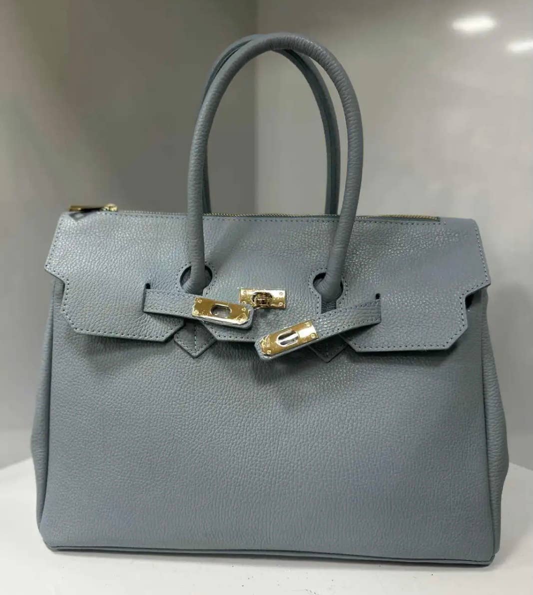 SFB Leather Blue Handbag Structured  and Lock Closure