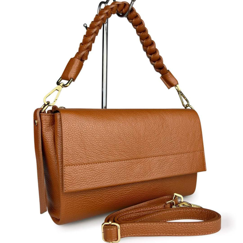 Mi191 Tan 3-Compartment Flap Bag
