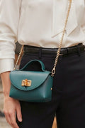 ZZ121 Teal Blue Grained Leather Chain Crossbody Bag