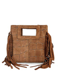 Mi261 Brown Suede Croco-Print Fringe Mini