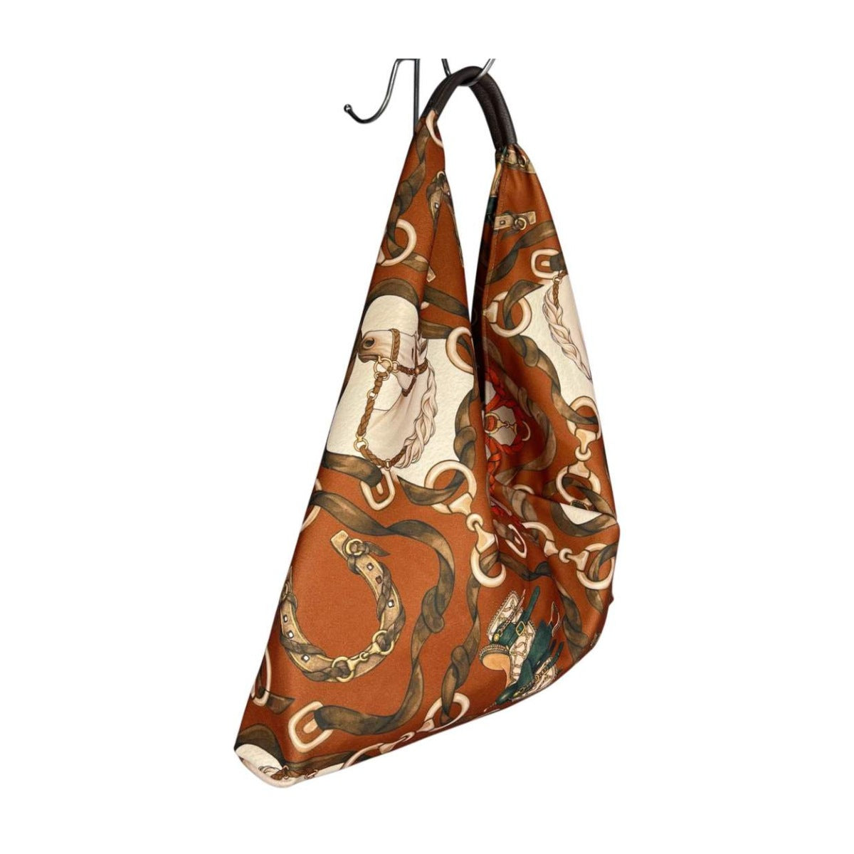 MI657 Brown Equestrian Print Triangle Tote Bag