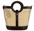MIWM Dark Brown Woven Leather Tote Bag with Round Handle
