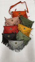 0F651 Italian Vintage Leather Fringed Clutch JIJOU CAPRI