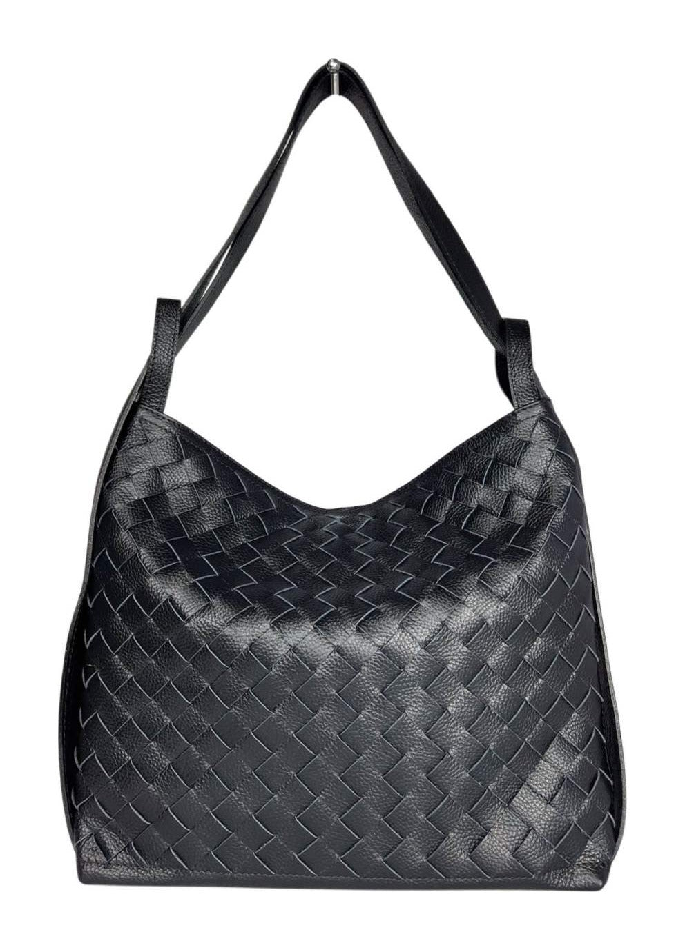 MI594 Black Woven Leather Convertible Backpack