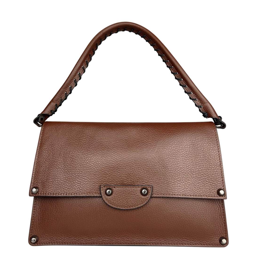 Mi232 Mocha Woven-Handle Flap Bag