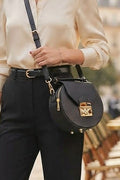 ZZ101 Black Round Leather Crossbody Bag