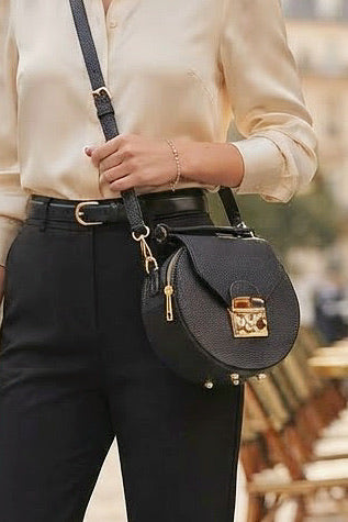 ZZ101 Black Round Leather Crossbody Bag