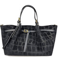 Mi083 Black Croco-Print Suede Tote