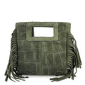 Mi265 Olive Suede Croco-Print Fringe Mini