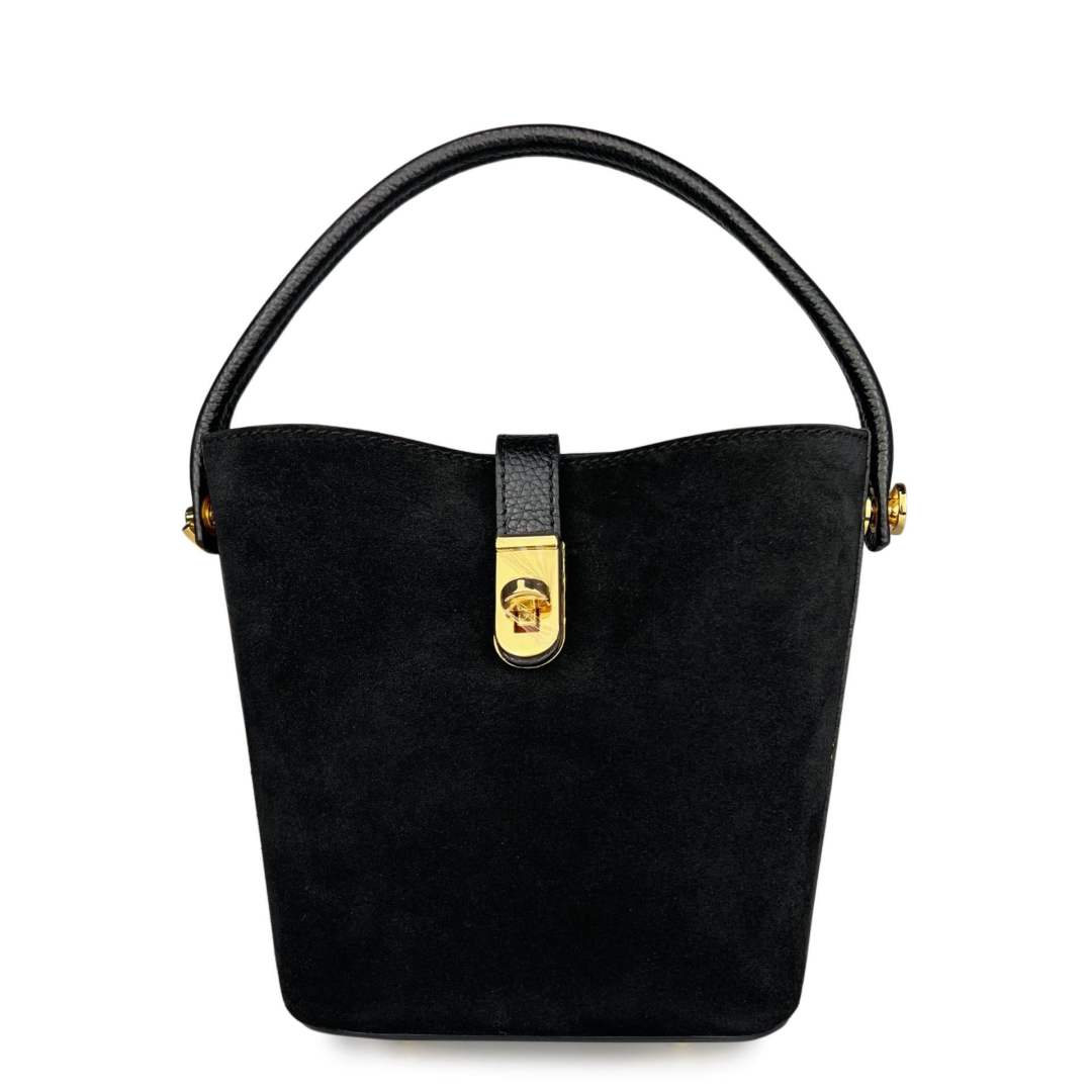Mi130 Black Suede Bucket Bag