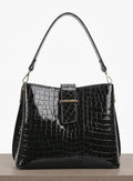 ZZ181 Glossy Black Croco Top Handle Bag