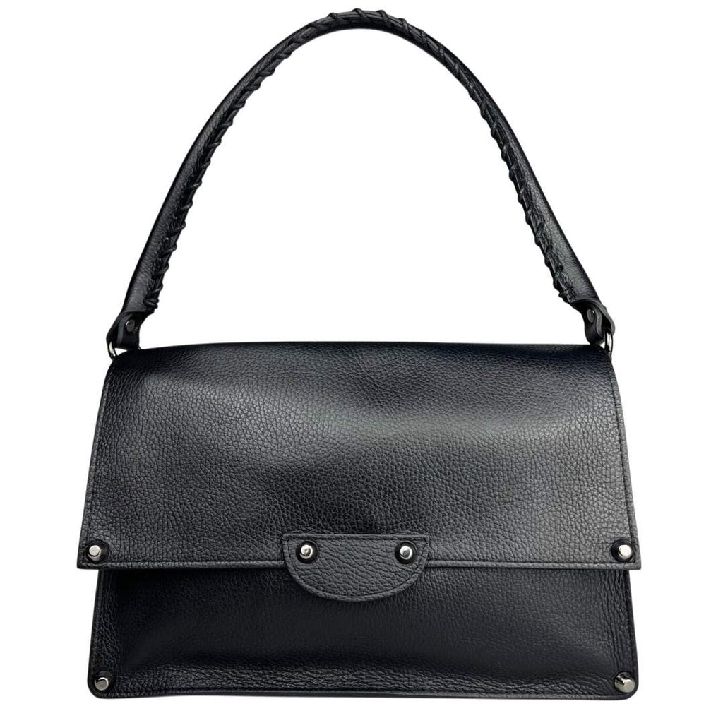 Mi231 Black Woven-Handle Flap Bag