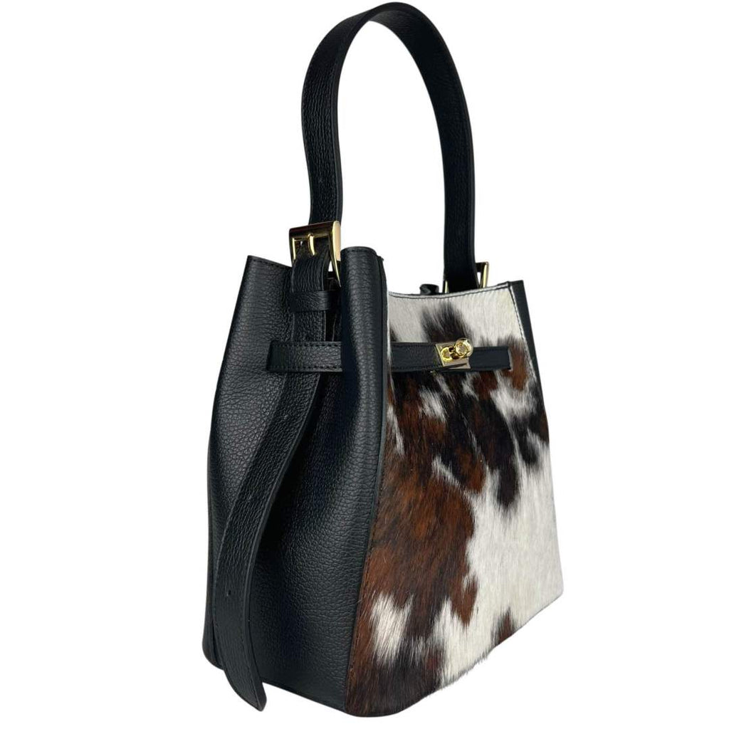MI525 Cow Print Pony Hair Bucket Bag
