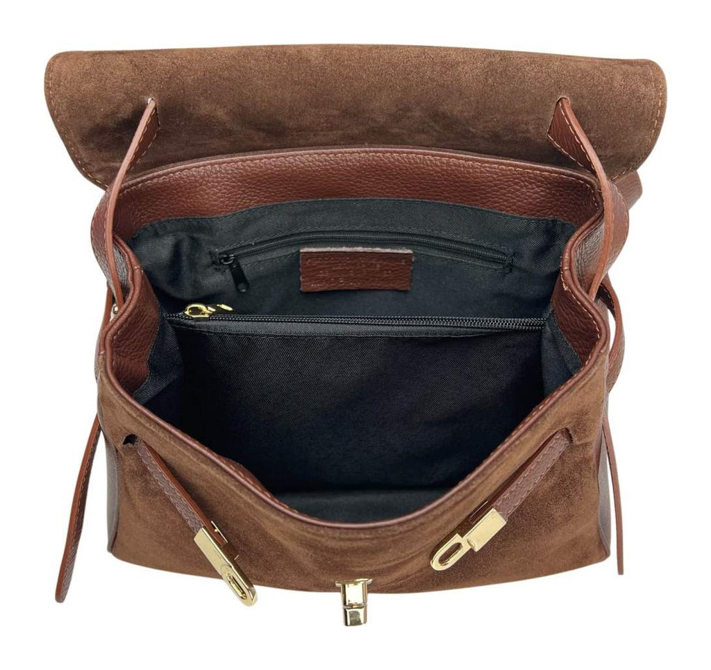 MI576 Mocha Suede Belted Shoulder Bag