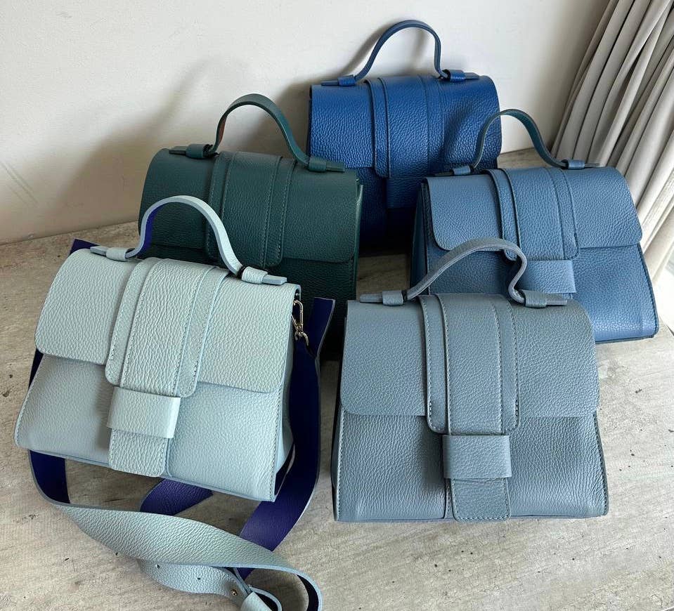 LCELBL Italian Blue Elegant Structured Handbag Top Handle