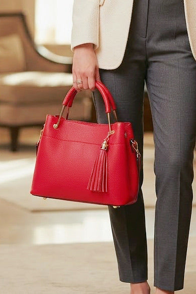 ZZ070 Red Leather 3-Compartment Handbag