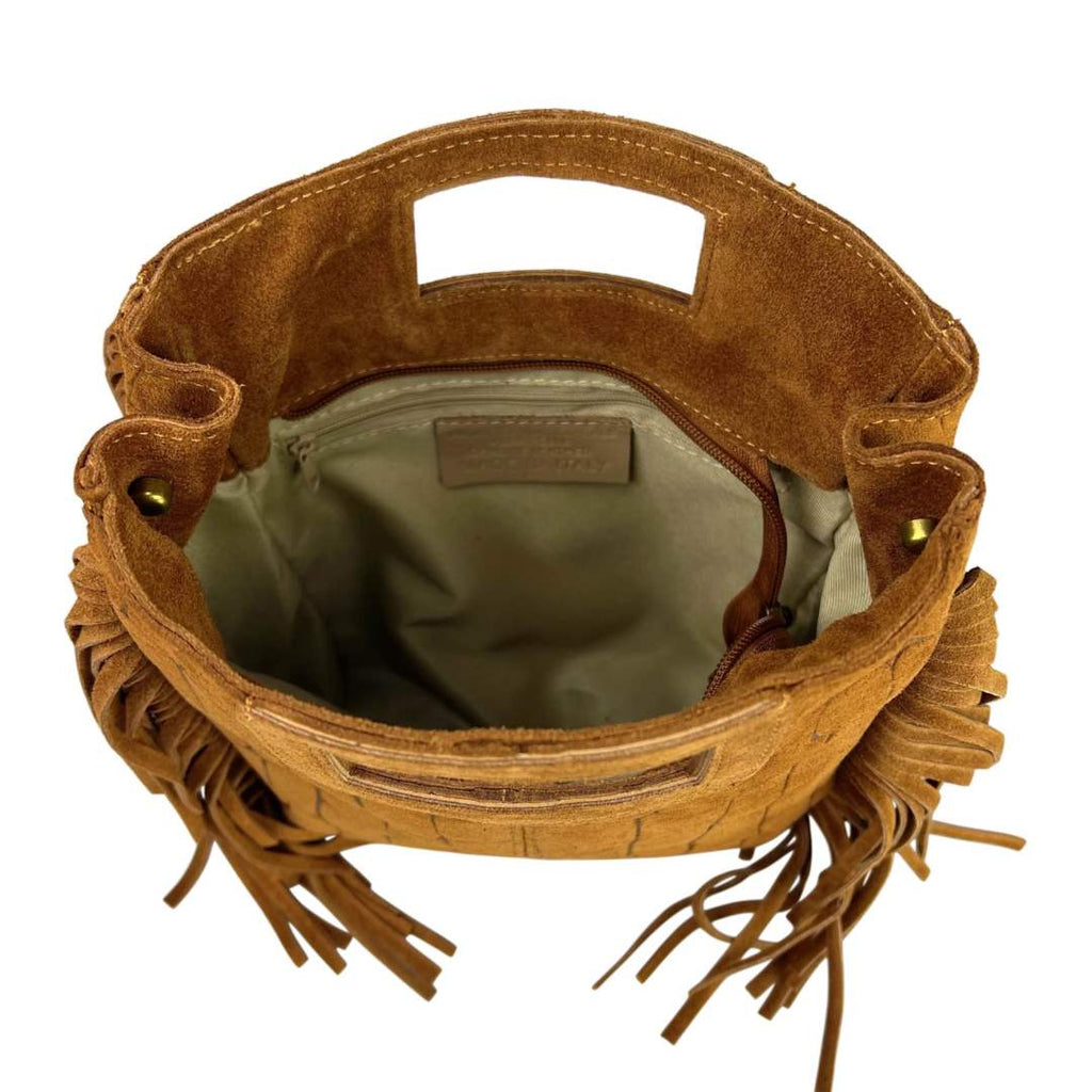 Mi254 Tan Croco-Print Fringe Bag
