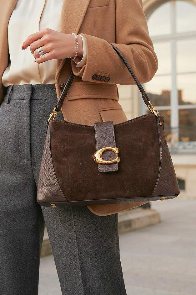 ZZ169 Brown Leather Suede Shoulder Bag