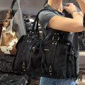 MI555 Black Suede Studded Satchel