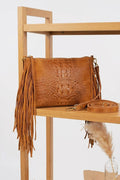 ZZ098 Camel Croco Suede Fringe Crossbody Bag
