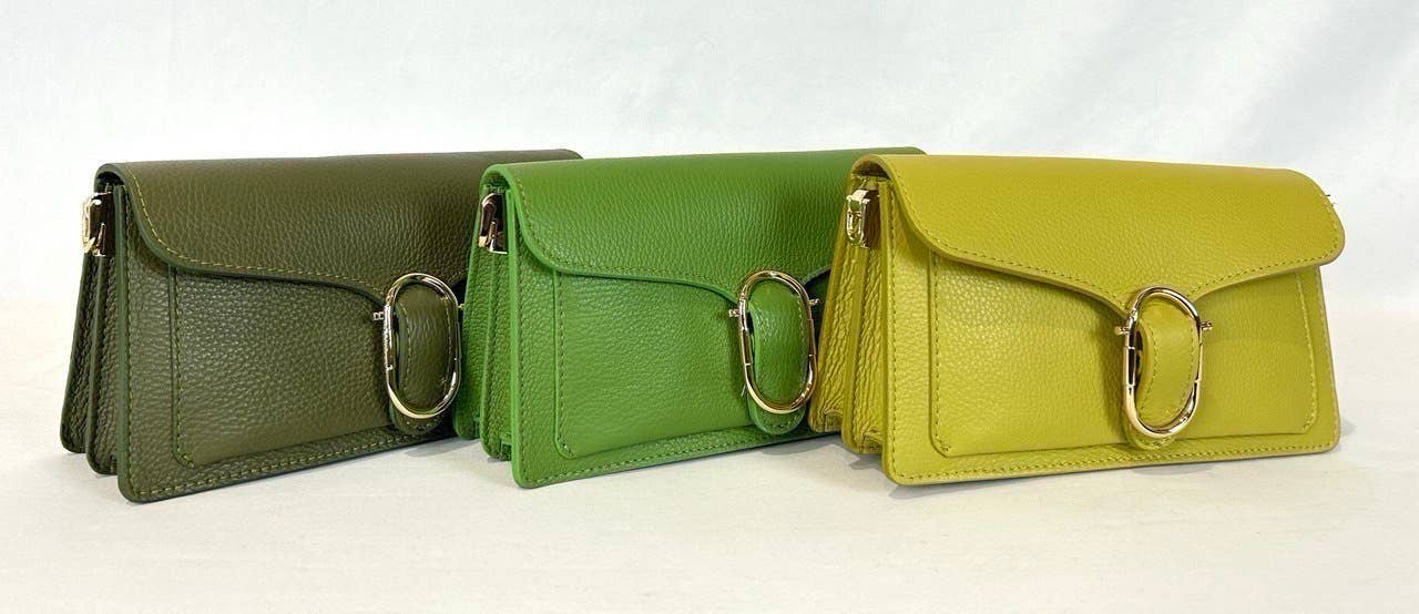 LCGR Italian Green Leather Crossbody Bag w/Gold Buckle