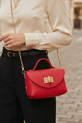ZZ122 Red Grained Leather Chain Crossbody Bag