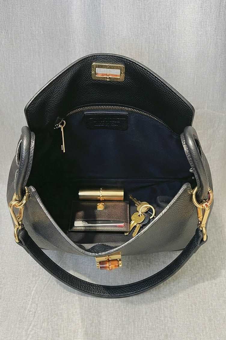 ZZ155 Black Leather Top Handle Bag