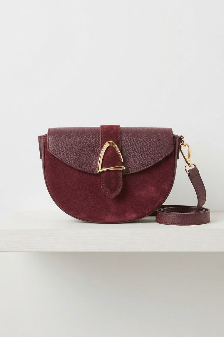 ZZ116 Burgundy Leather Suede Crossbody Bag