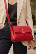 ZZ148 Dark Red Leather 3-Compartment Crossbody Bag