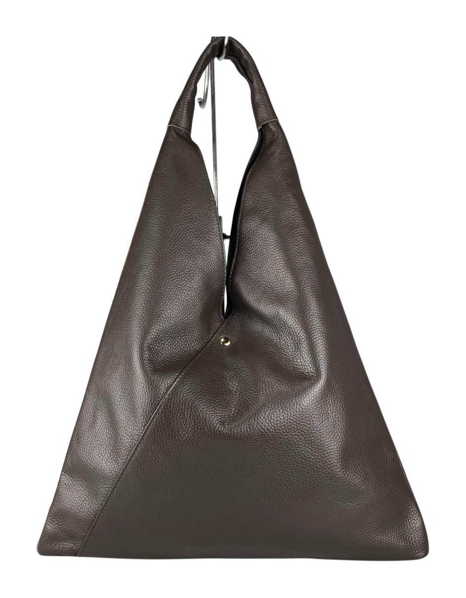 MI550 Brown & White Cow Print Pony Hair Triangle Bag