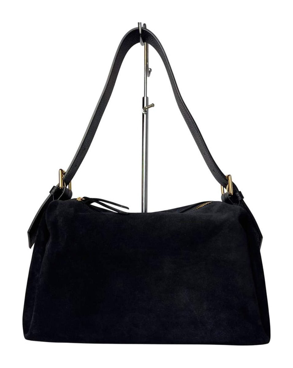 MI575 Black Suede Buckle Shoulder Bag