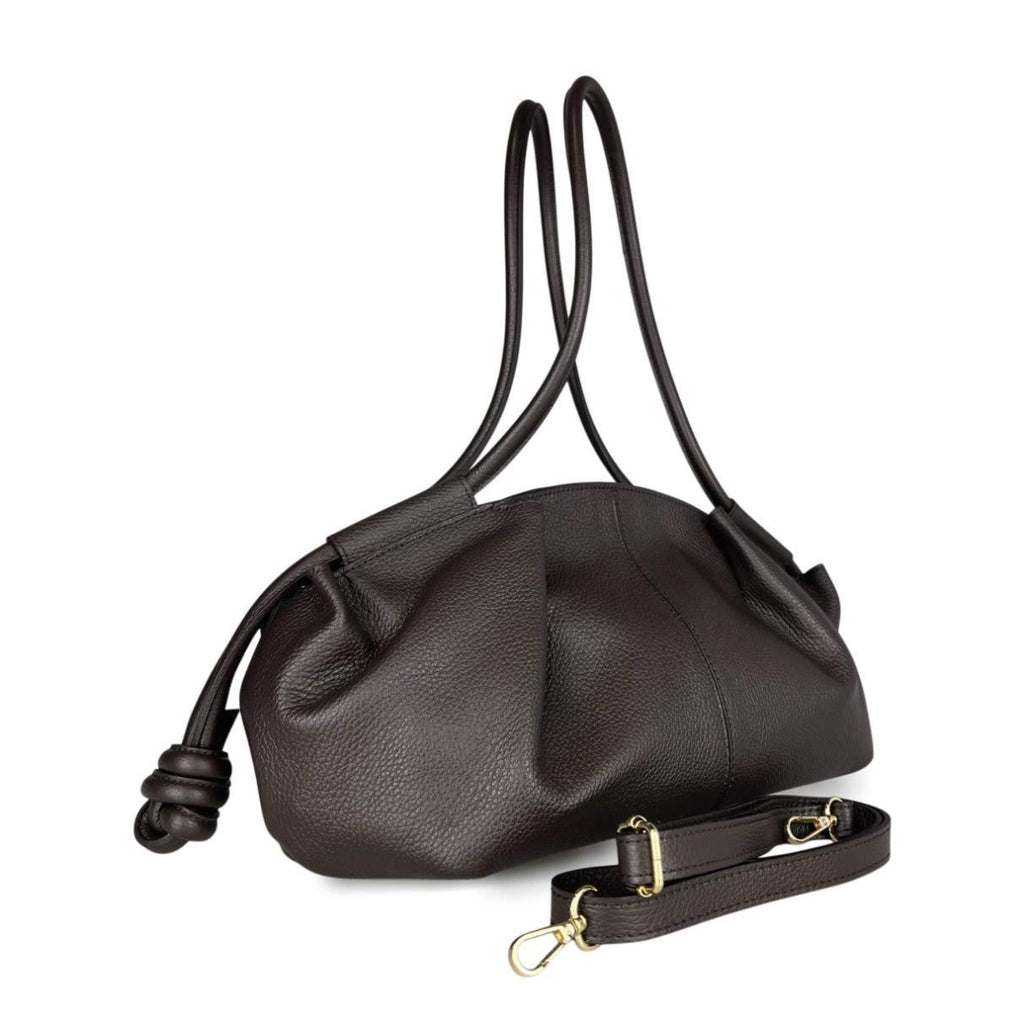 MI679 Dark Brown Ruched Leather Shoulder Bag