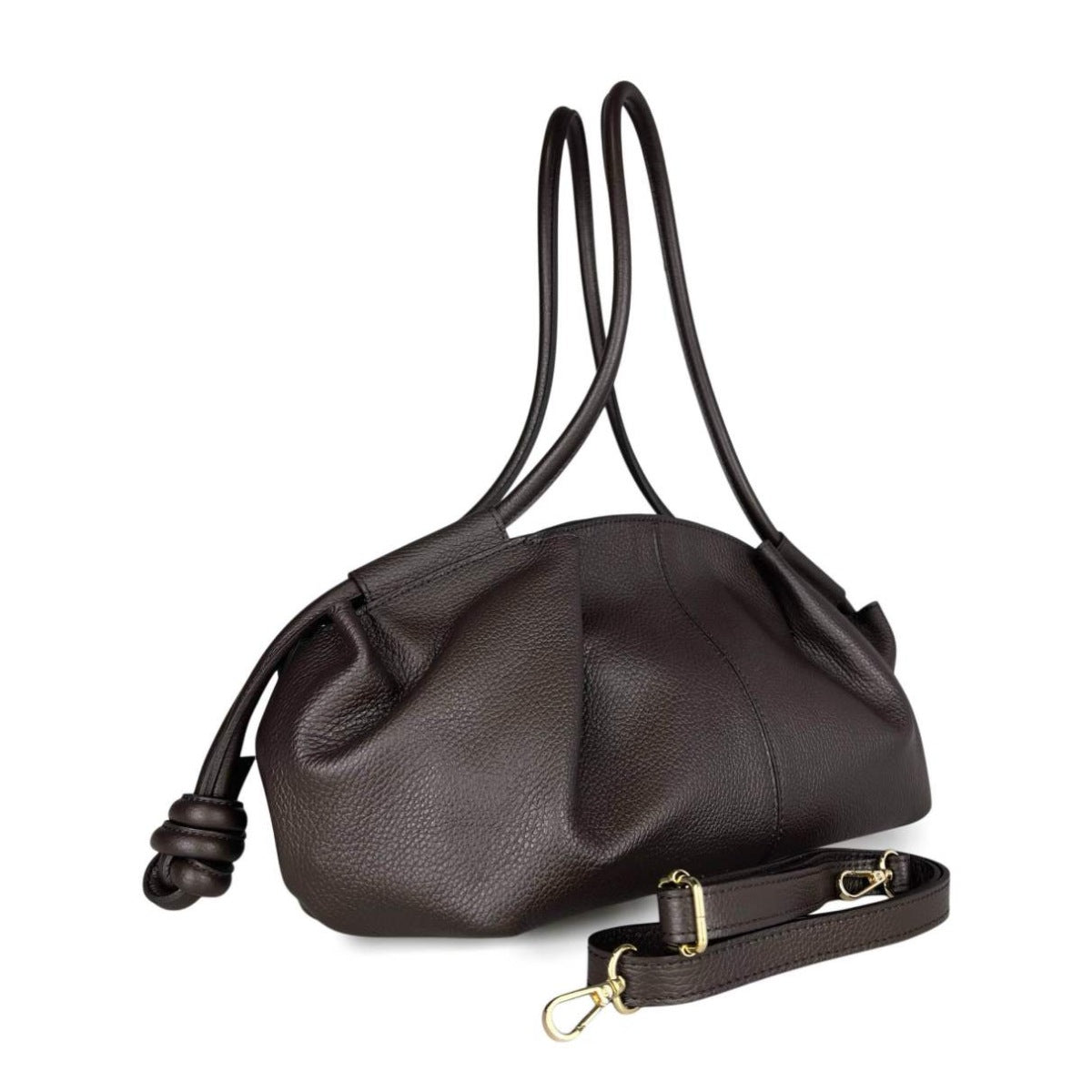 MI679 Dark Brown Ruched Leather Shoulder Bag