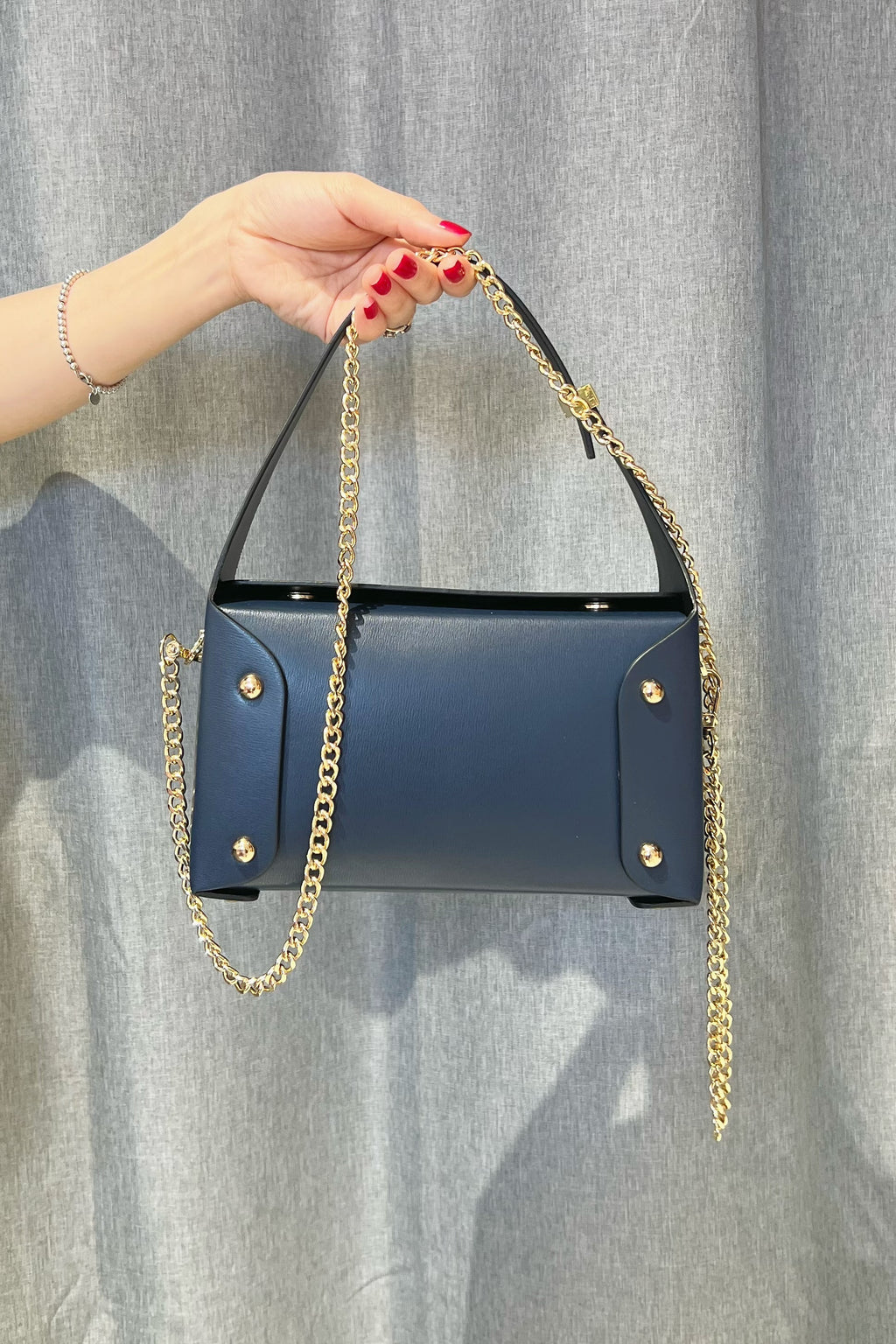 ZZ131 Navy Small Smooth Leather Handbag
