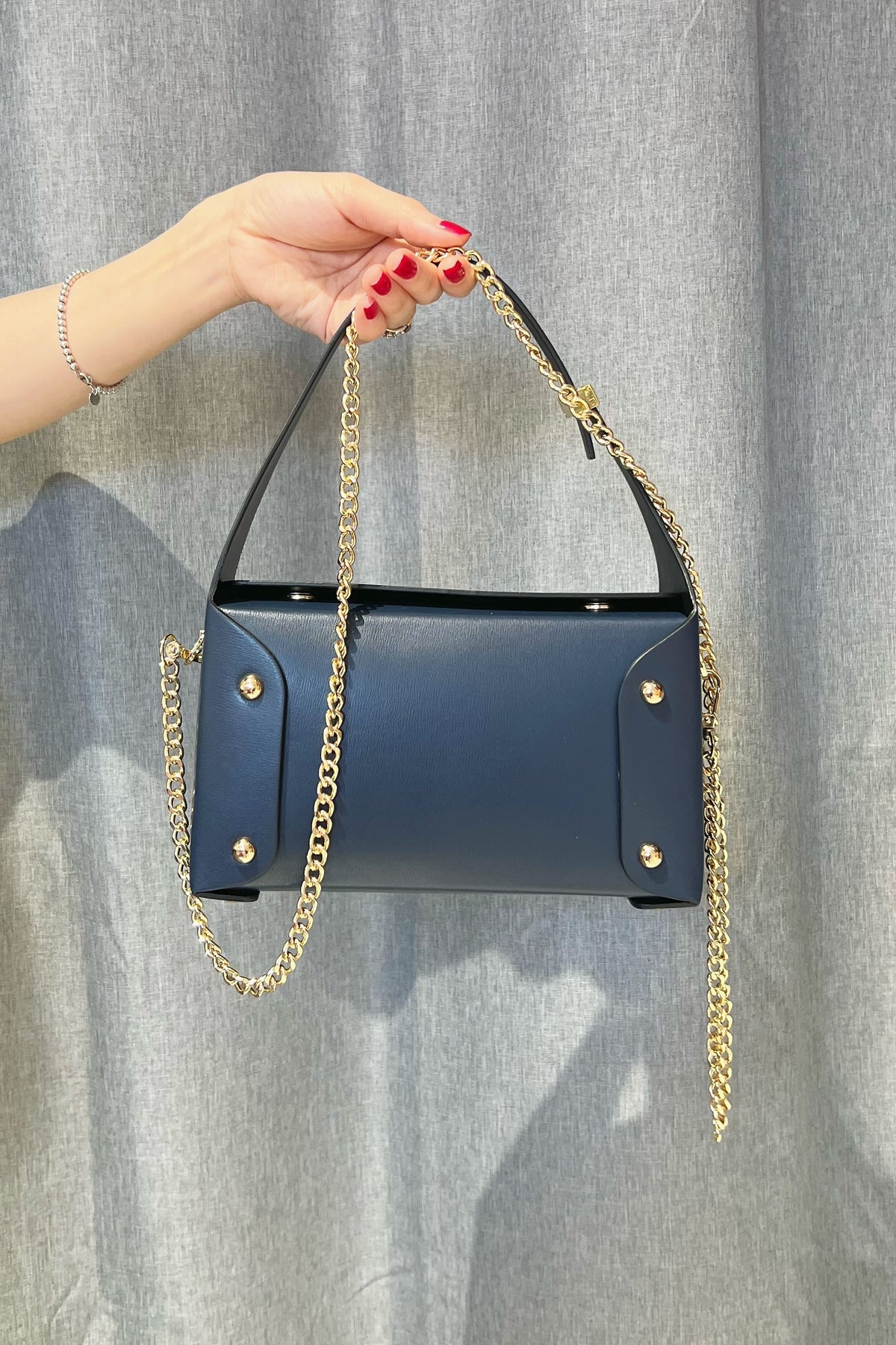 ZZ131 Navy Small Smooth Leather Handbag