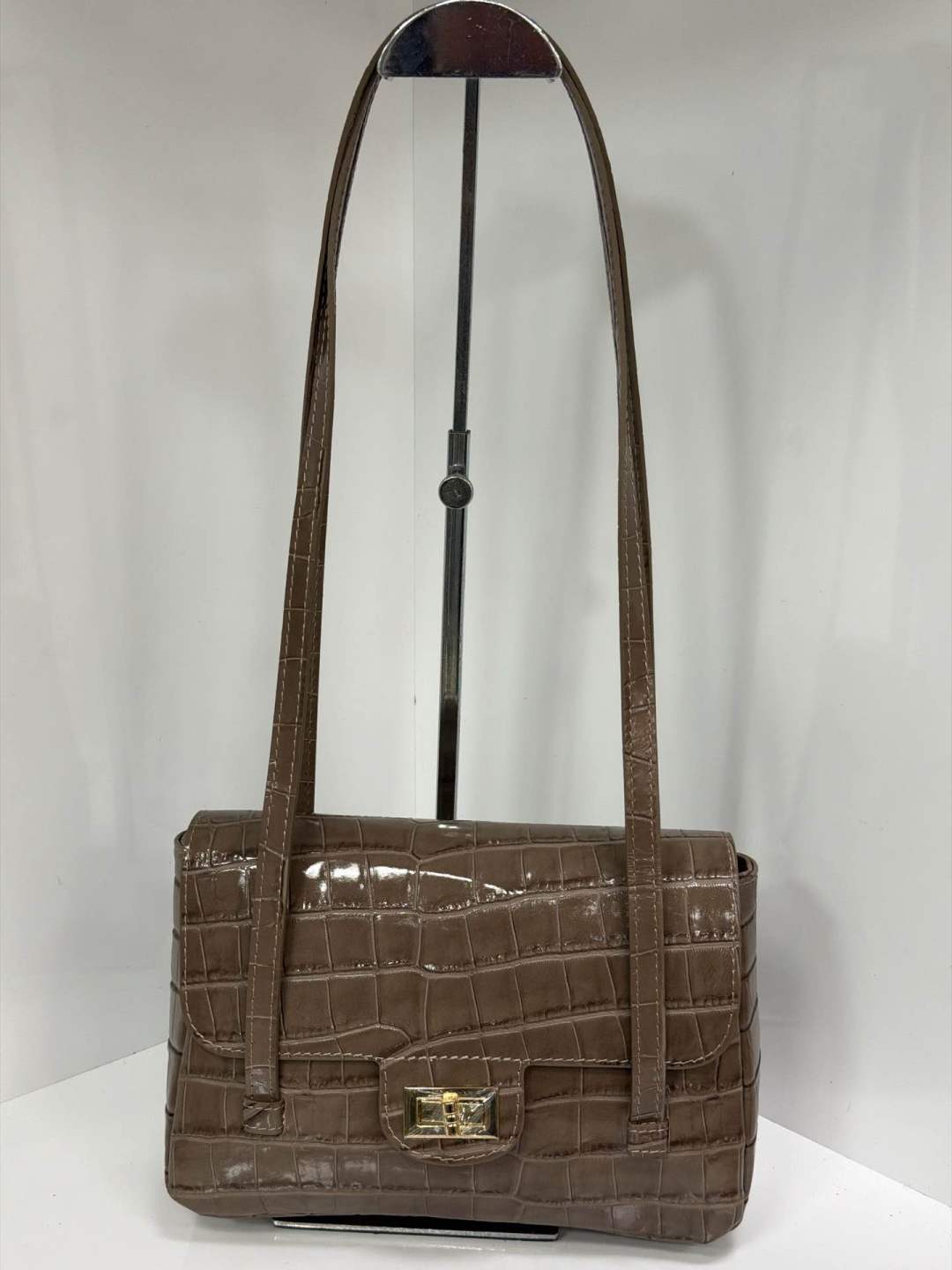 ST151 Dark Taupe Croco Print Leather Shoulder Bag
