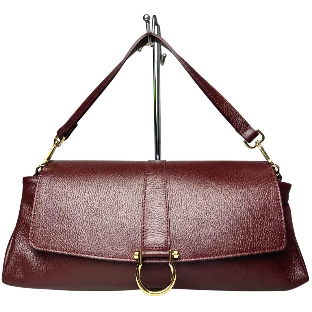MI608 Burgundy Leather Flap Shoulder Bag