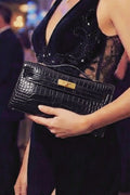 ZZ030 Black Croco Leather Clutch Bag