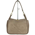MI515 Dark Taupe Suede Bamboo Clasp Bag