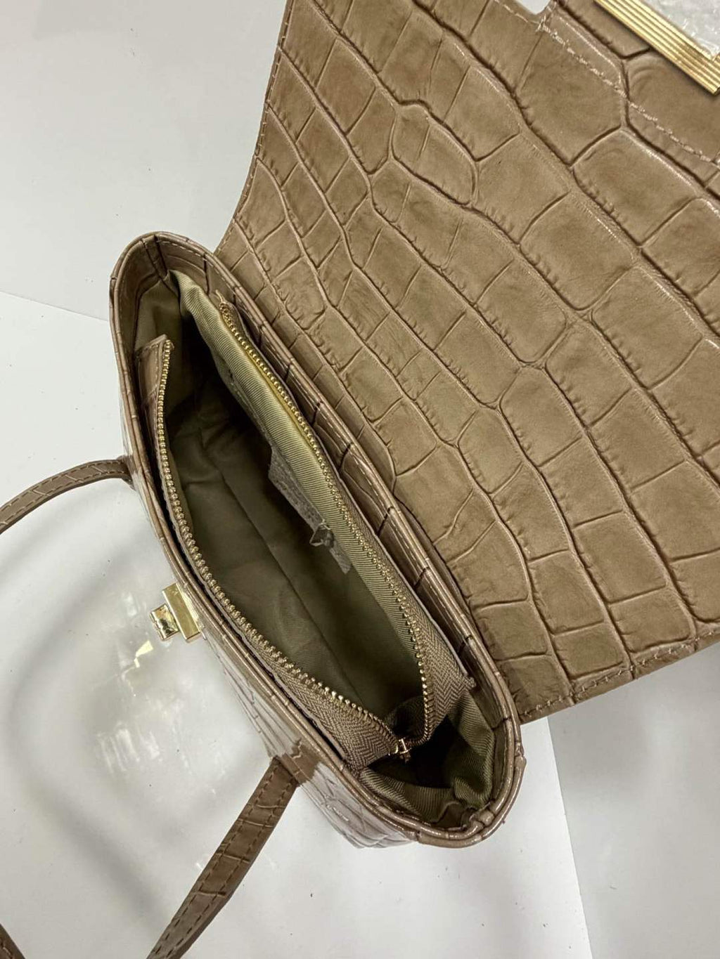 ST150 Taupe Croco Print Leather Shoulder Bag