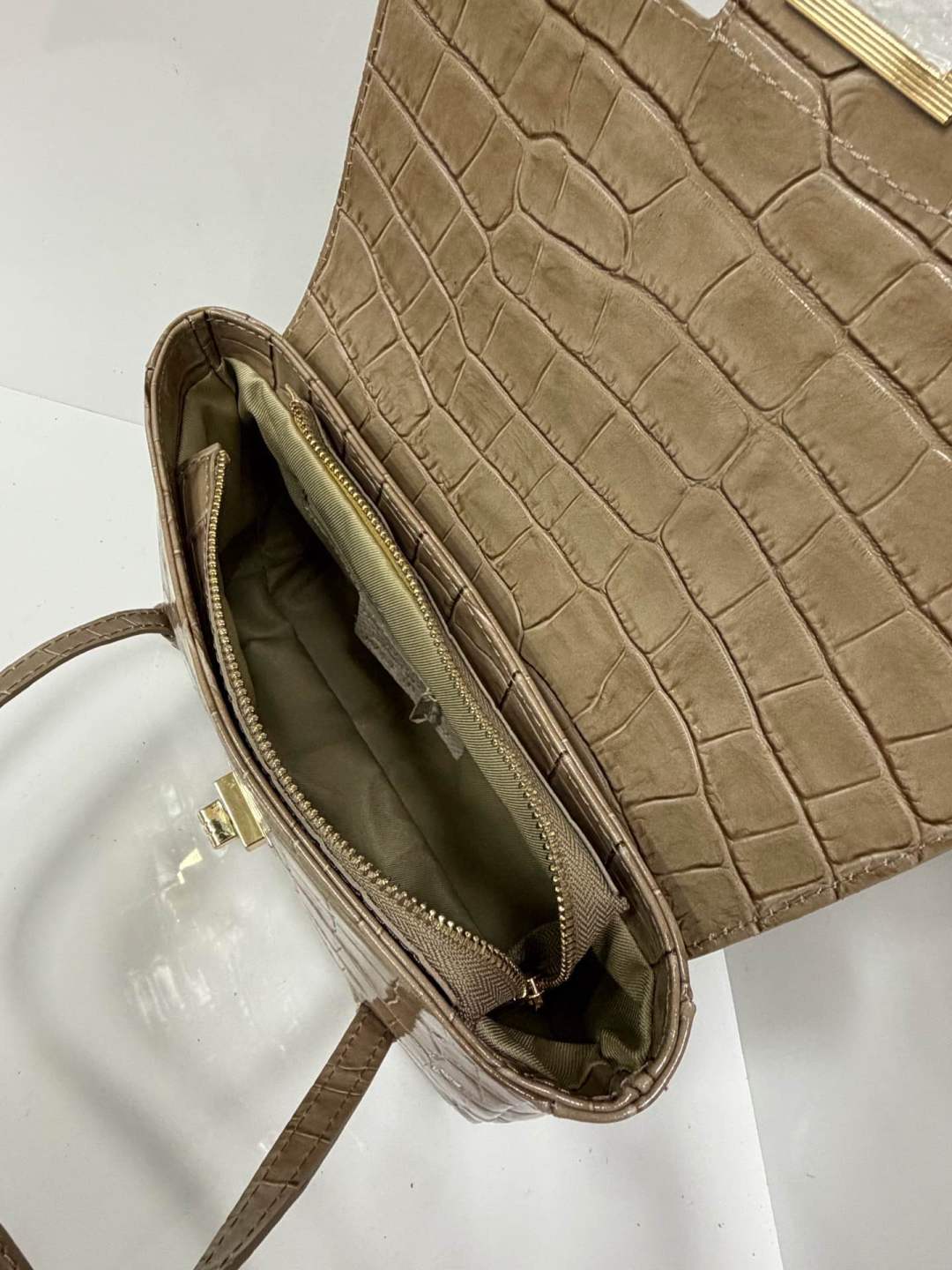ST150 Taupe Croco Print Leather Shoulder Bag