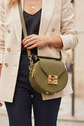 ZZ109 Khaki Round Leather Crossbody Bag
