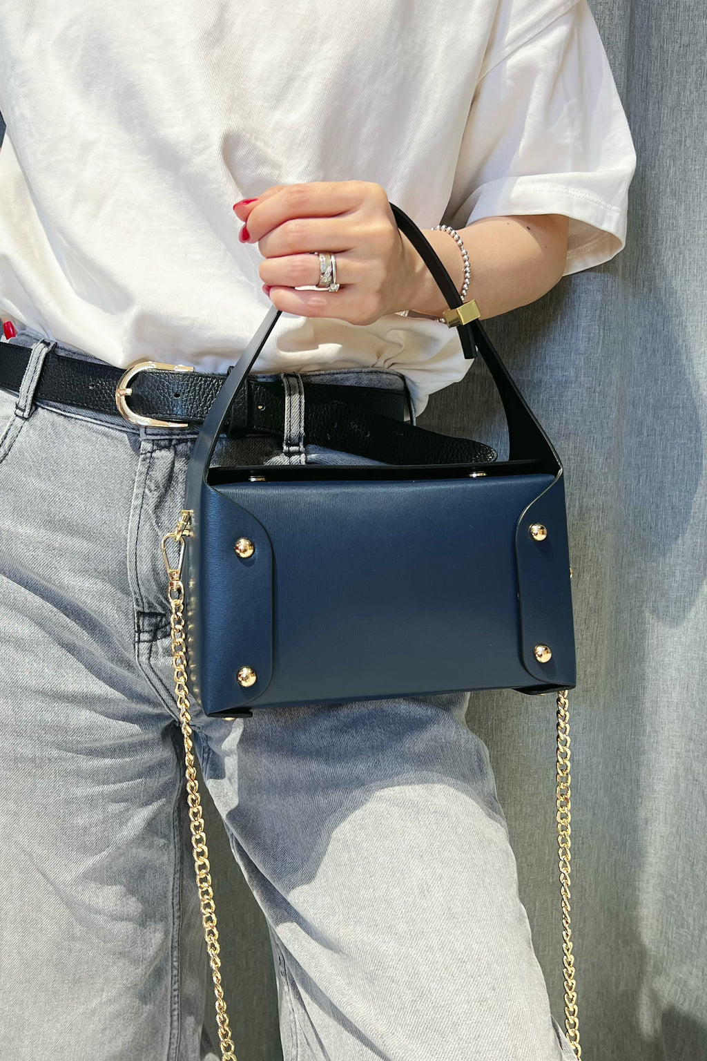ZZ131 Navy Small Smooth Leather Handbag
