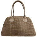 Mi172 Dark Taupe Croco-Print Suede Bowling Bag