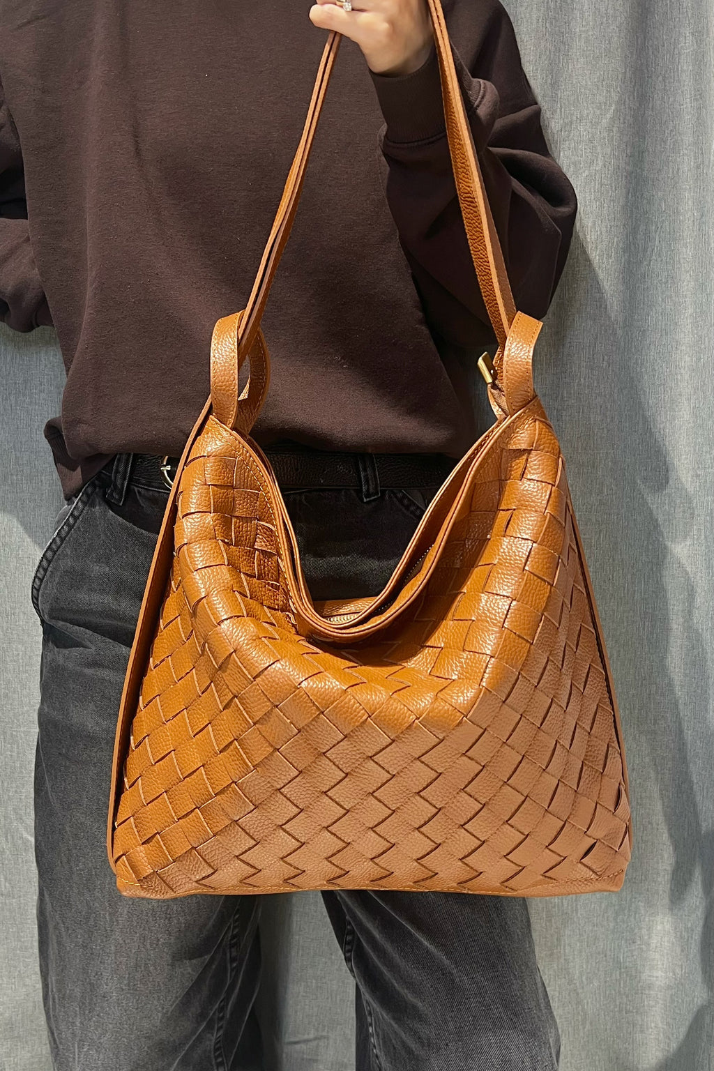 ZZ201 Camel Woven Leather Backpack